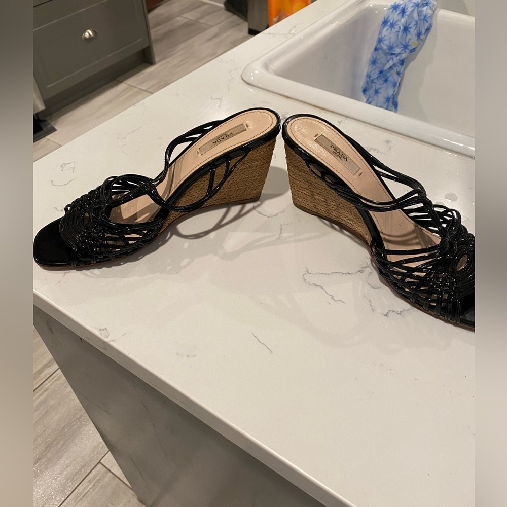 Black Prada Wedge Sandals - Picture 2 of 5